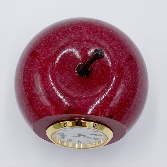 Vintage Marble Red Apple Clock Paperweight Japan Movement Quartz Clock - Picture 4 of 9